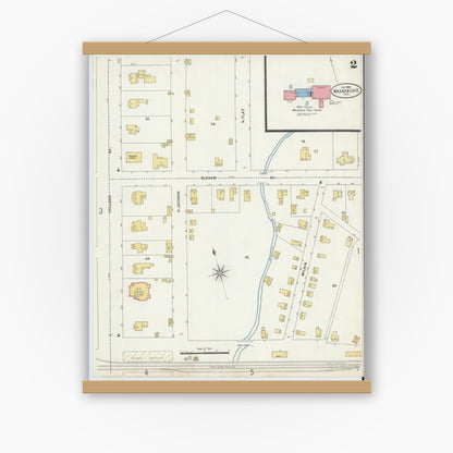 Old map wall art mockup — magnetic wood frame on white wall — Sanborn Fire Insurance Map from Waxahachie, Ellis County, Texas (1898), Sheet #0002