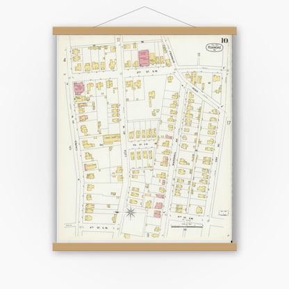 Old map wall art mockup — magnetic wood frame on white wall — Sanborn Fire Insurance Map from Roanoke, Independent Cities, Virginia (1903), Sheet #0010