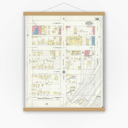 Old map wall art mockup — magnetic wood frame on white wall — Sanborn Fire Insurance Map from Denison, Grayson County, Texas (1914), Sheet #0020