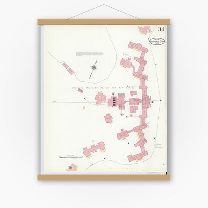 Old map wall art mockup — magnetic wood frame on white wall — Sanborn Fire Insurance Map from Traverse City, Grand Traverse County, Michigan (1910), Sheet #0034