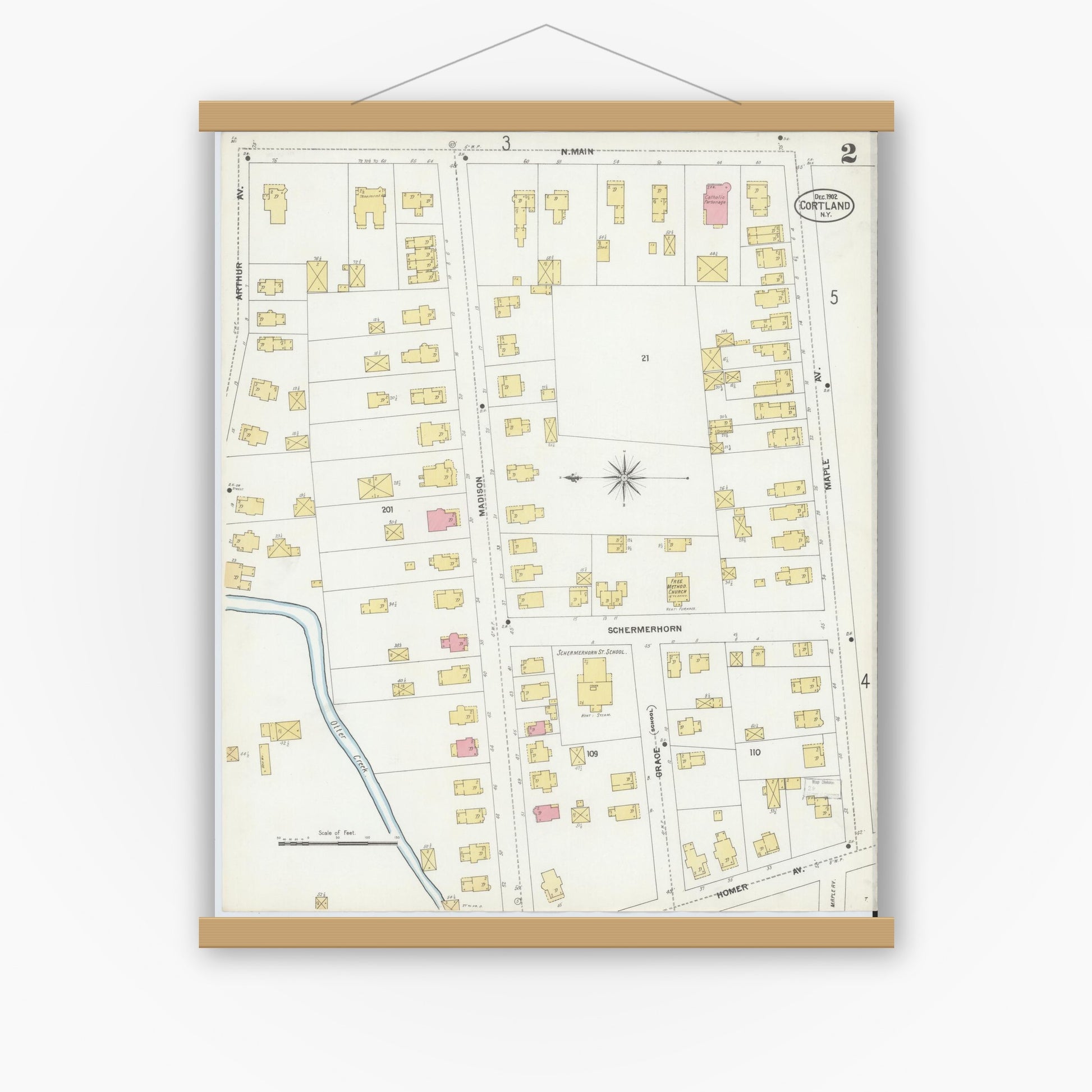 Old map wall art mockup — magnetic wood frame on white wall — Sanborn Fire Insurance Map from Cortland, Cortland County, New York (1902) - Complete Map Set