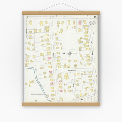 Old map wall art mockup — magnetic wood frame on white wall — Sanborn Fire Insurance Map from Cortland, Cortland County, New York (1902) - Complete Map Set