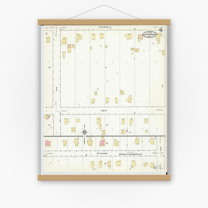 Old map wall art mockup — magnetic wood frame on white wall — Sanborn Fire Insurance Map from Jefferson, Ashtabula County, Ohio (1915), Sheet #0006