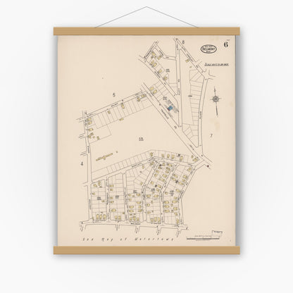 Old map wall art mockup — magnetic wood frame on white wall — Sanborn Fire Insurance Map from Belmont, Middlesex County, Massachusetts (1922), Sheet #0006