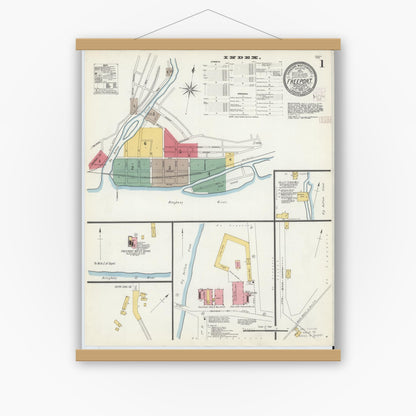 Old map wall art mockup — magnetic wood frame on white wall — Sanborn Fire Insurance Map from Freeport, Armstrong County, Pennsylvania (1902) - Complete Map Set