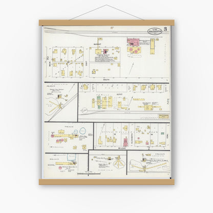 Old map wall art mockup — magnetic wood frame on white wall — Sanborn Fire Insurance Map from Colchester, Mcdonough County, Illinois (1898), Sheet #0003