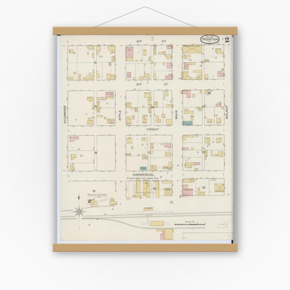 Old map wall art mockup — magnetic wood frame on white wall — Sanborn Fire Insurance Map from Trenton, Clinton County, Illinois (1893), Sheet #0002