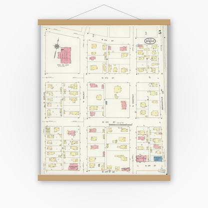 Old map wall art mockup — magnetic wood frame on white wall — Sanborn Fire Insurance Map from Seymour, Jackson County, Indiana (1913), Sheet #0005