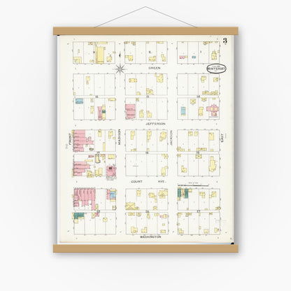 Old map wall art mockup — magnetic wood frame on white wall — Sanborn Fire Insurance Map from Winterset, Madison County, Iowa (1893), Sheet #0003