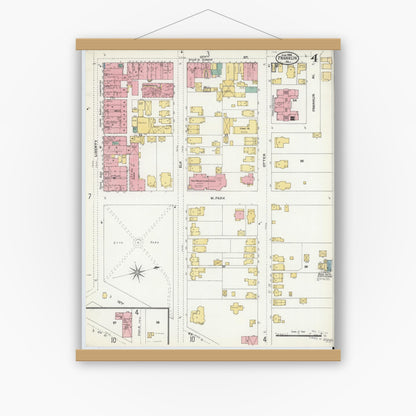 Old map wall art mockup — magnetic wood frame on white wall — Sanborn Fire Insurance Map from Franklin, Venango County, Pennsylvania (1906), Sheet #0004