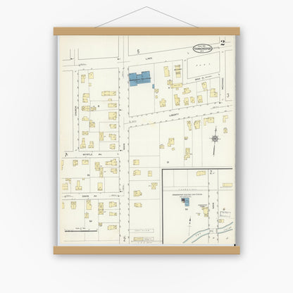 Old map wall art mockup — magnetic wood frame on white wall — Sanborn Fire Insurance Map from Hammondsport, Steuben County, New York (1913), Sheet #0002