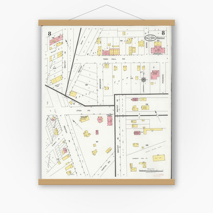 Old map wall art mockup — magnetic wood frame on white wall — Sanborn Fire Insurance Map from Halfway, Macomb County, Michigan (1925), Sheet #0008