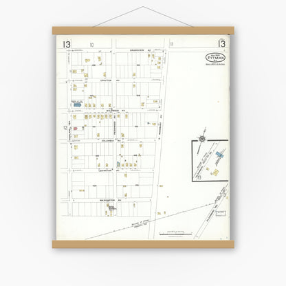 Old map wall art mockup — magnetic wood frame on white wall — Sanborn Fire Insurance Map from Pitman, Gloucester County, New Jersey (1923), Sheet #0013