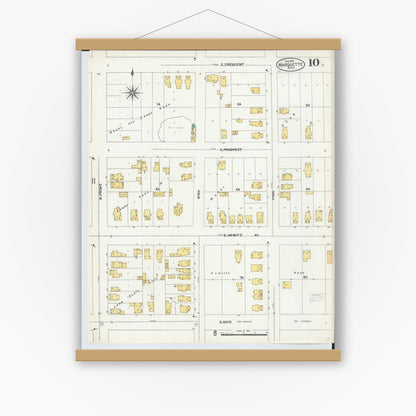 Old map wall art mockup — magnetic wood frame on white wall — Sanborn Fire Insurance Map from Marquette, Marquette County, Michigan (1904), Sheet #0010