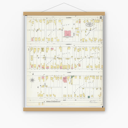 Old map wall art mockup — magnetic wood frame on white wall — Sanborn Fire Insurance Map from Xenia, Greene County, Ohio (1901), Sheet #0002