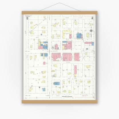 Old map wall art mockup — magnetic wood frame on white wall — Sanborn Fire Insurance Map from Marionville, Lawrence County, Missouri (1938), Sheet #0002