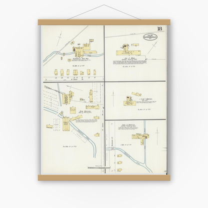 Old map wall art mockup — magnetic wood frame on white wall — Sanborn Fire Insurance Map from Gloversville, Fulton County, New York (1897), Sheet #0018