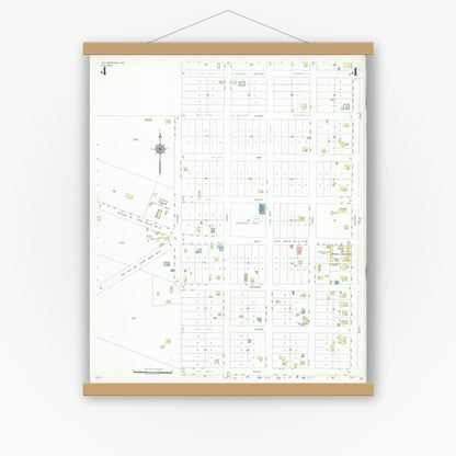 Old map wall art mockup — magnetic wood frame on white wall — Sanborn Fire Insurance Map from Rocksprings, Edwards County, Texas (1948), Sheet #0004