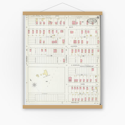Old map wall art mockup — magnetic wood frame on white wall — Sanborn Fire Insurance Map from Knoxville Borough, Allegheny County, Pennsylvania (1893), Sheet #0006
