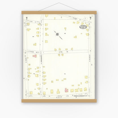 Old map wall art mockup — magnetic wood frame on white wall — Sanborn Fire Insurance Map from Lexington, Davidson County, North Carolina (1923), Sheet #0007