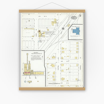 Old map wall art mockup — magnetic wood frame on white wall — Sanborn Fire Insurance Map from Hamlin, Jones County, Texas (1919), Sheet #0003