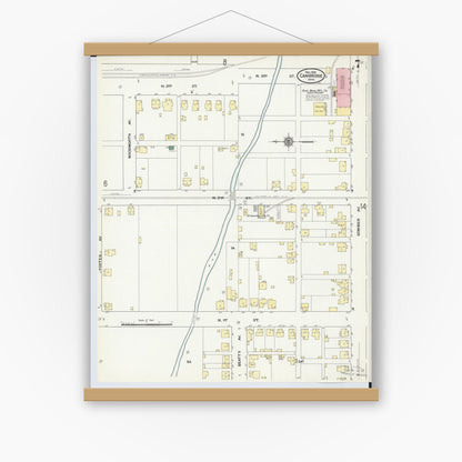 Old map wall art mockup — magnetic wood frame on white wall — Sanborn Fire Insurance Map from Cambridge, Guernsey County, Ohio (1909), Sheet #0007