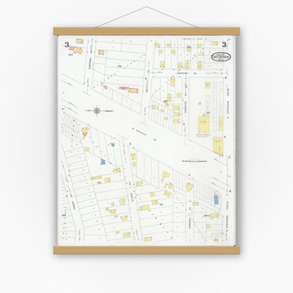 Old map wall art mockup — magnetic wood frame on white wall — Sanborn Fire Insurance Map from East Detroit, Macomb County, Michigan (1931), Sheet #0003