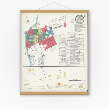 Old map wall art mockup — magnetic wood frame on white wall — Sanborn Fire Insurance Map from Sea Cliff, Nassau County, New York (1908) - Complete Map Set