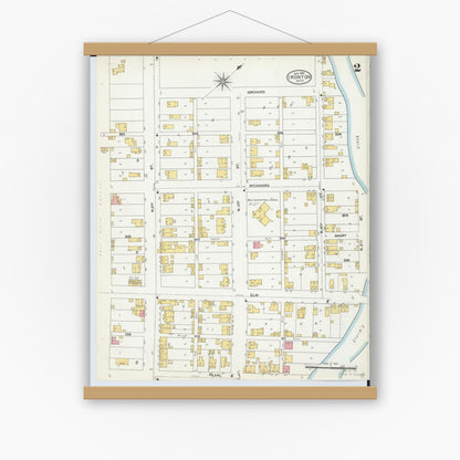 Old map wall art mockup — magnetic wood frame on white wall — Sanborn Fire Insurance Map from Ironton, Lawrence County, Ohio (1904), Sheet #0002