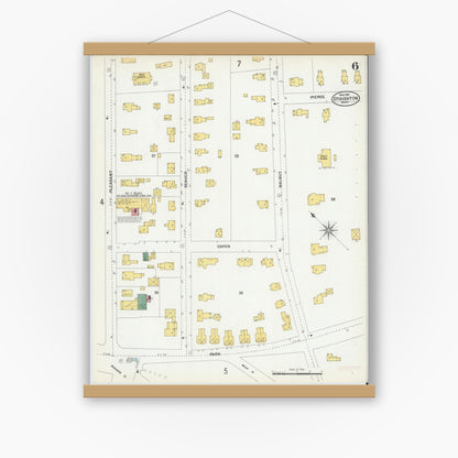 Old map wall art mockup — magnetic wood frame on white wall — Sanborn Fire Insurance Map from Stoughton, Norfolk County, Massachusetts (1901), Sheet #0006