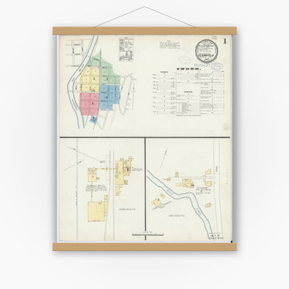 Old map wall art mockup — magnetic wood frame on white wall — Sanborn Fire Insurance Map from Clearfield, Clearfield County, Pennsylvania (1897), Sheet #0001