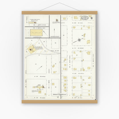 Old map wall art mockup — magnetic wood frame on white wall — Sanborn Fire Insurance Map from Childress, Childress County, Texas (1912), Sheet #0008