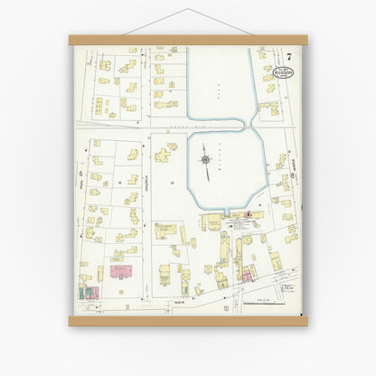 Old map wall art mockup — magnetic wood frame on white wall — Sanborn Fire Insurance Map from Hudson, Middlesex County, Massachusetts (1909), Sheet #0007