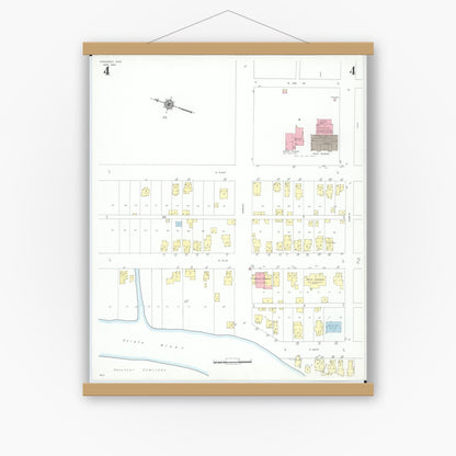 Old map wall art mockup — magnetic wood frame on white wall — Sanborn Fire Insurance Map from Prospect, Marion County, Ohio (1946), Sheet #0004