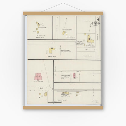 Old map wall art mockup — magnetic wood frame on white wall — Sanborn Fire Insurance Map from Plain City, Madison And Union Counties, Ohio (1895), Sheet #0004