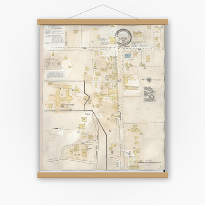 Old map wall art mockup — magnetic wood frame on white wall — Sanborn Fire Insurance Map from Kapaau, Hawaii County, Hawaii (1956), Sheet #0001