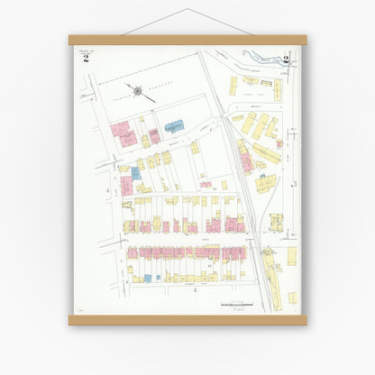 Old map wall art mockup — magnetic wood frame on white wall — Sanborn Fire Insurance Map from Denver, Lancaster County, Pennsylvania (1947), Sheet #0002