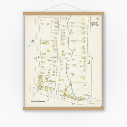 Old map wall art mockup — magnetic wood frame on white wall — Sanborn Fire Insurance Map from Bay Shore, Suffolk County, New York (1915), Sheet #0005
