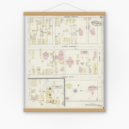 Old map wall art mockup — magnetic wood frame on white wall — Sanborn Fire Insurance Map from New Albany, Floyd County, Indiana (1886), Sheet #0008