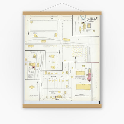 Old map wall art mockup — magnetic wood frame on white wall — Sanborn Fire Insurance Map from Whitewright, Grayson County, Texas (1905), Sheet #0007