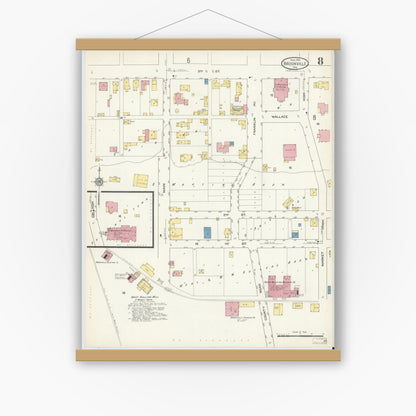 Old map wall art mockup — magnetic wood frame on white wall — Sanborn Fire Insurance Map from Brookville, Franklin County, Indiana (1913), Sheet #0008