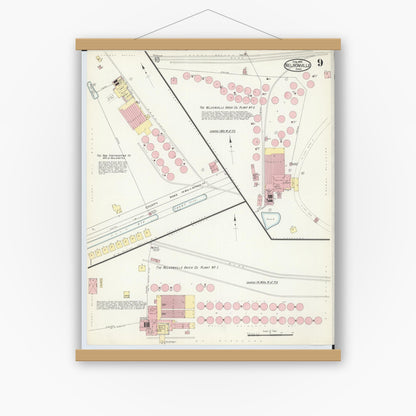 Old map wall art mockup — magnetic wood frame on white wall — Sanborn Fire Insurance Map from Nelsonville, Athens County, Ohio (1914), Sheet #0009