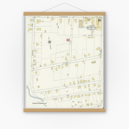 Old map wall art mockup — magnetic wood frame on white wall — Sanborn Fire Insurance Map from Bedford, Independent Cities, Virginia (1913), Sheet #0010