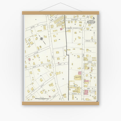 Old map wall art mockup — magnetic wood frame on white wall — Sanborn Fire Insurance Map from Keansburg, Monmouth County, New Jersey (1917), Sheet #0005