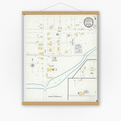 Old map wall art mockup — magnetic wood frame on white wall — Sanborn Fire Insurance Map from Baltimore, Fairfield County, Ohio (1901) - Complete Map Set