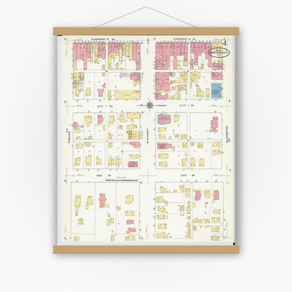 Old map wall art mockup — magnetic wood frame on white wall — Sanborn Fire Insurance Map from Upper Sandusky, Wyandot County, Ohio (1911), Sheet #0004