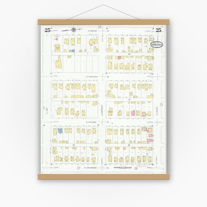 Old map wall art mockup — magnetic wood frame on white wall — Sanborn Fire Insurance Map from Kankakee, Kankakee County, Illinois (1930), Sheet #0025