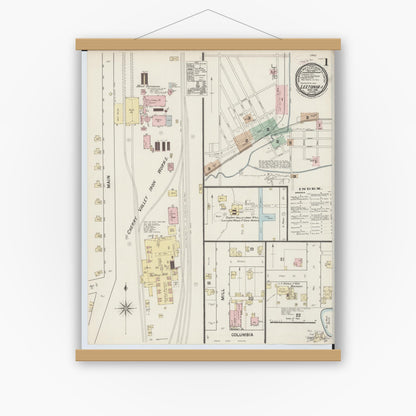 Old map wall art mockup — magnetic wood frame on white wall — Sanborn Fire Insurance Map from Leetonia, Columbiana County, Ohio (1888), Sheet #0001