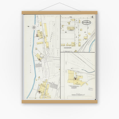 Old map wall art mockup — magnetic wood frame on white wall — Sanborn Fire Insurance Map from Poplar Bluff, Butler County, Missouri (1892), Sheet #0004