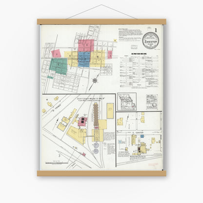 Old map wall art mockup — magnetic wood frame on white wall — Sanborn Fire Insurance Map from Sikeston, Scott County, Missouri (1919) - Complete Map Set